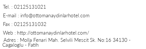 Ottoman Aydnlar Hotel telefon numaralar, faks, e-mail, posta adresi ve iletiim bilgileri